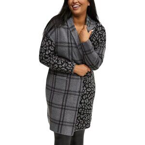 Torrid Luxe Cozy Jacquard Coatigan Leopard Print Patchwork Sz 1 14 - 16
